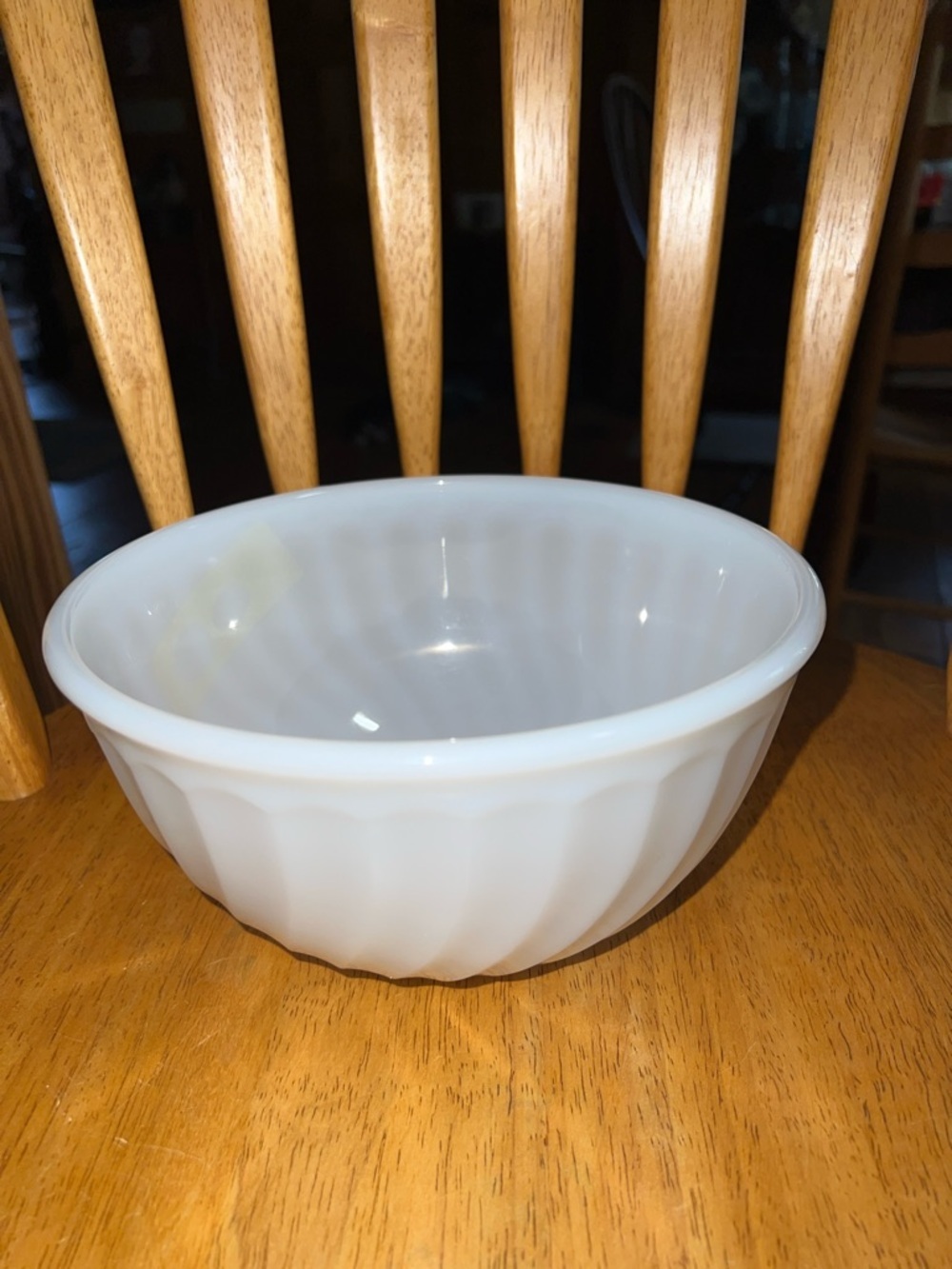 Vintage Fire King White Swirl Milk Glass Mixing Bowl 8”